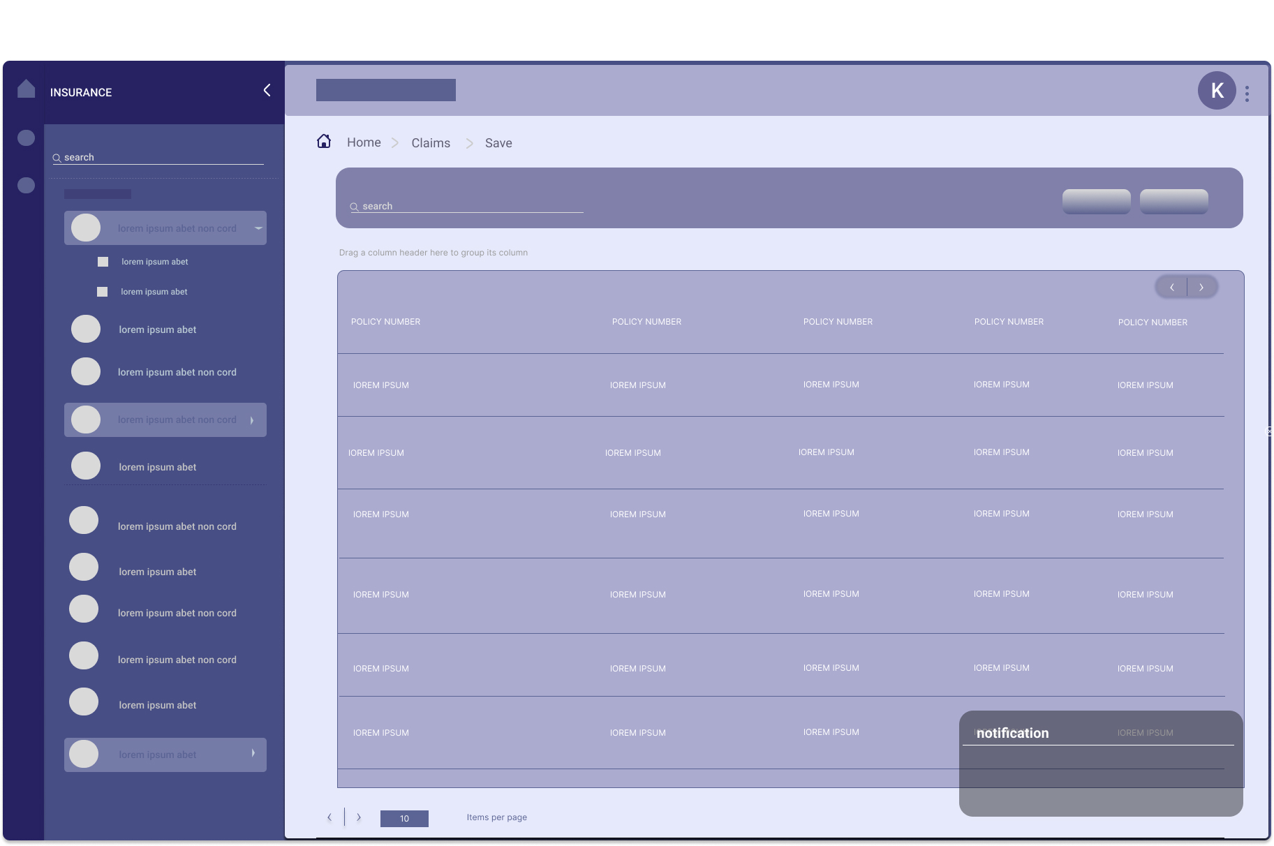Wireframe of the Application - Layout 4