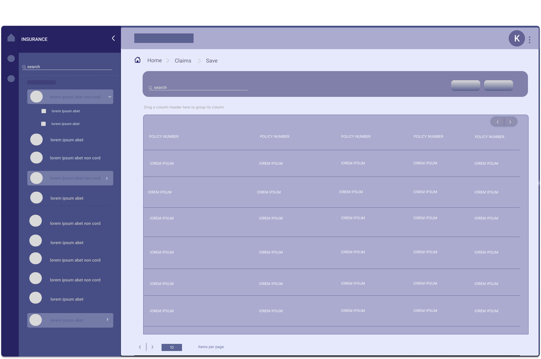 Wireframe of the Application - Layout 1